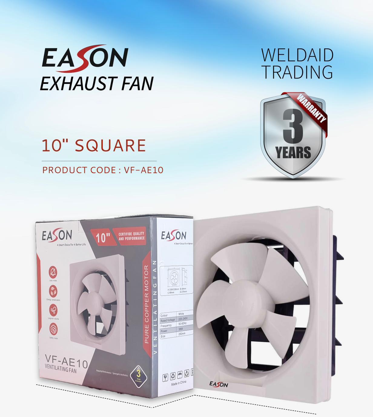 EXHAUST FAN 10" SQUARE EASON