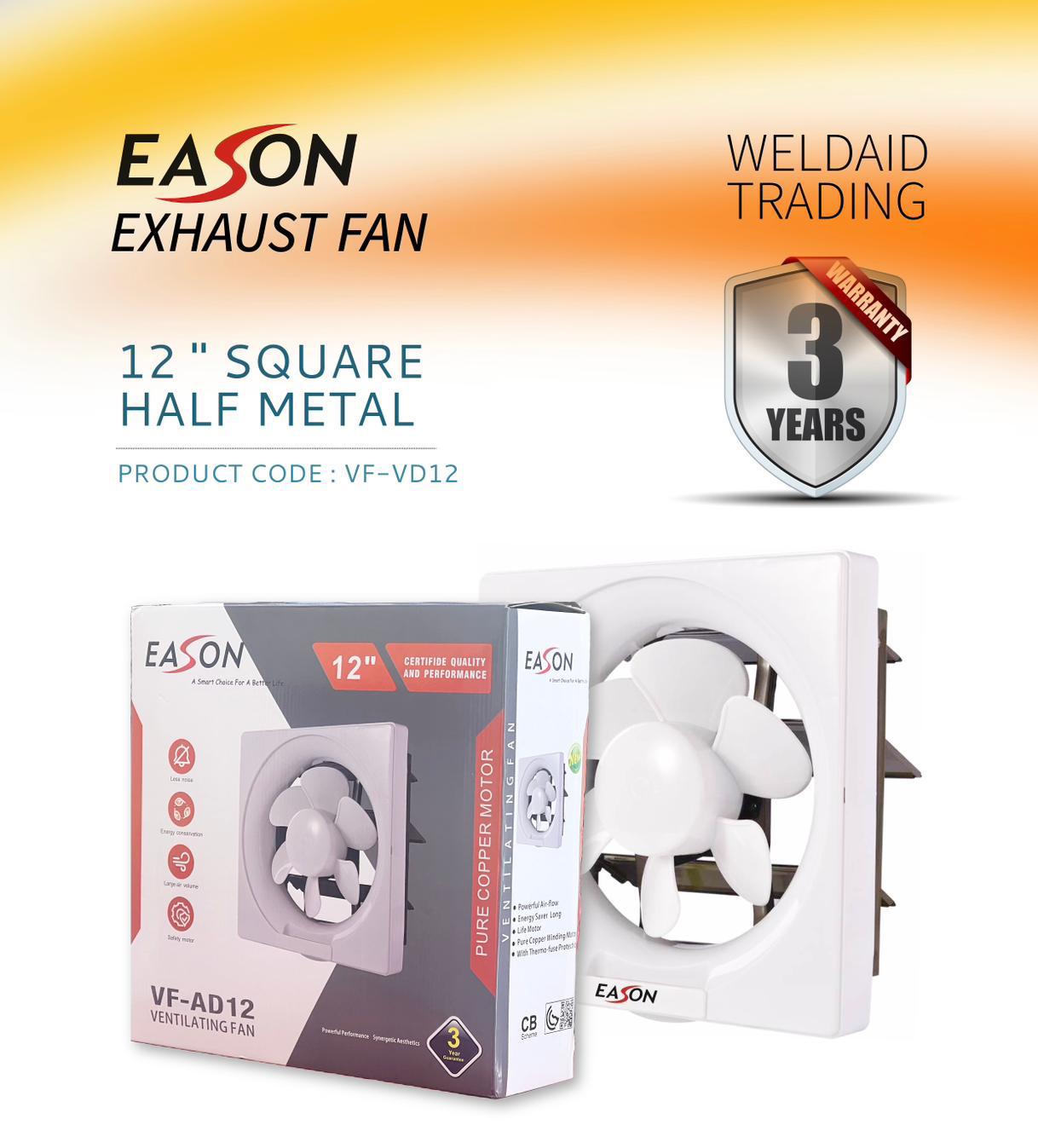 EXHAUST FAN 12"  HALF METAL SQUARE EASON