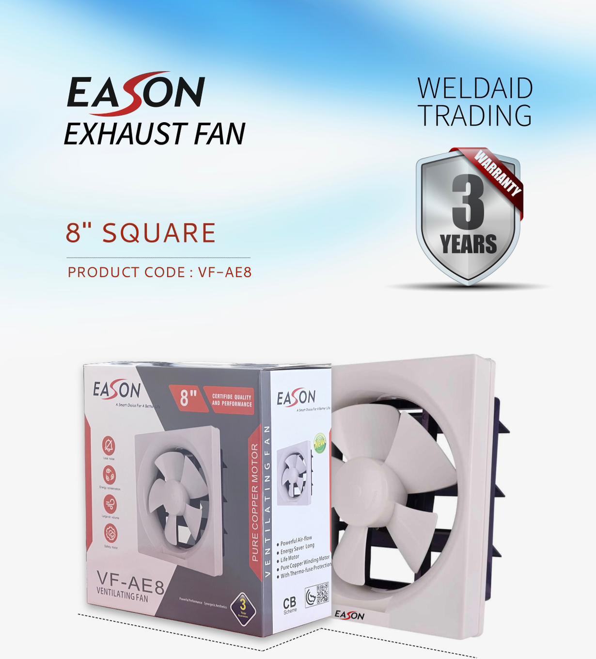 EXHAUST FAN 8" SQUARE EASON
