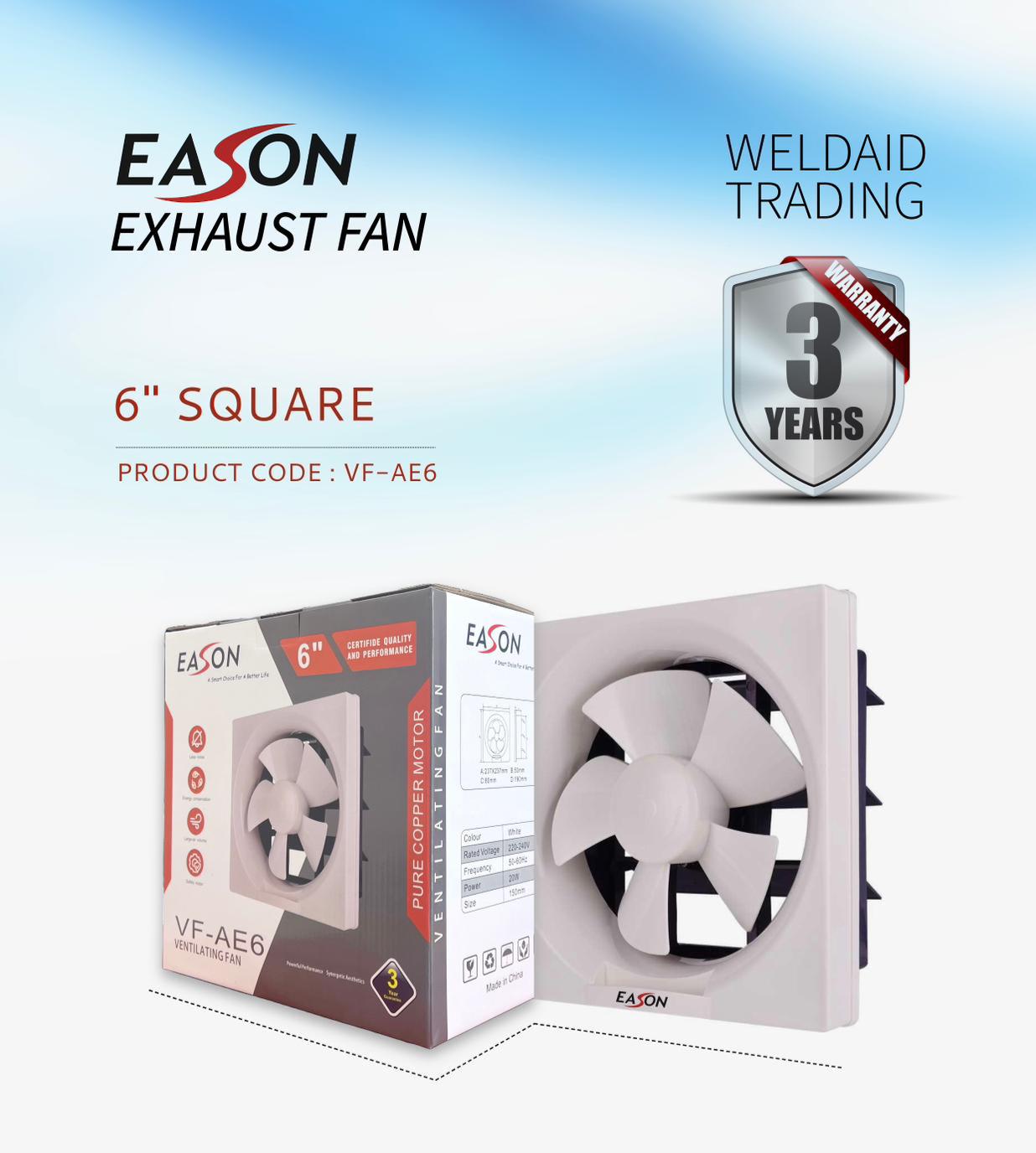 EXHAUST FAN 6" SQUARE EASON